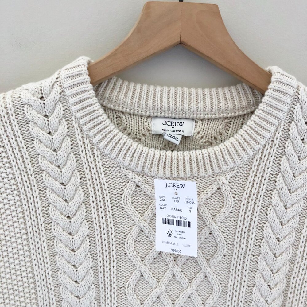 J. Crew Cream Cable Knit Crewneck Sweater - Picture 6 of 7